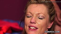 Nasty doll takes that jizz load on her face and swallows every drop of love juice