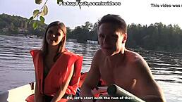 Three men picked up a girl on their boat for outdoor creampie sex