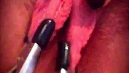 Big Pink Pussy Lips Stretched With Weights