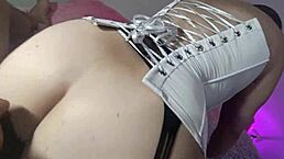 i put my wife's corset on my employee and fucked her like my wife filling her with cum for being a whore