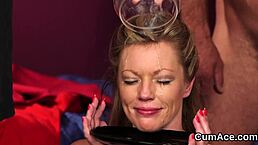 Nasty doll takes that jizz load on her face and swallows every drop of love juice