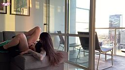 sunset creampie in la with interracial wet pussy riding and squirting