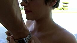 Sweet schoolgirl gives her teacher a deep blowjob with heels on. She rides his monster cock cowgirl style on the bed.