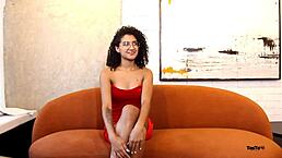 i made the newbie brazilian girl cum hard during her first sofa test session