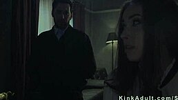 Feel the whip on your skin, said the dominant as he flogged and anally banged the tied-up brunette.