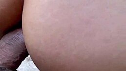 once again i pound my petite girlfriend's tight anal in the forest with rough doggystyle. she gapes and drips cum outdoors.