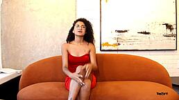 i made the newbie brazilian girl cum hard during her first sofa test session