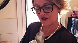 Blonde slut housewife Karina bends over in kitchen for anal creampie with big ass licking and pov doggystyle