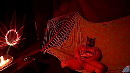 getting playful in a tent while relaxing in a hammock