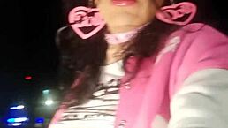 Rica tranny flashes her big tits in a miniskirt on the streets of Tlalpan 😍