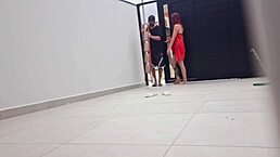 Whoa, check out this safada soaking up sun in bikini while neighbor fixes her gate in the backyard!