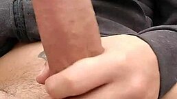 I'm jerking this huge loaded cock outdoors, feeling the rush as I cum hard in public exhibitionist style.