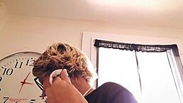 Blonde slut housewife Karina bends over in kitchen for anal creampie with big ass licking and pov doggystyle