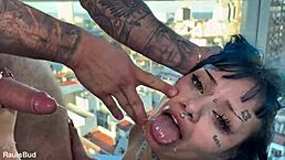 Young tattooed girl faces vaginal domination from two massive cocks leading to intense squirting orgasm