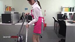 Asian office lady Chihiro Akino gives hardcore blowjob at work leading to creampie in Japanese style