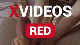 sunny delivers hot handjob with cumshot in lingerie massage session for couple.