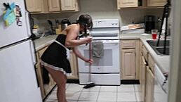 Hey, is this petite amateur MILF serving as a slave in her maid outfit with an anal tail plug, getting double penetrated and creampied?