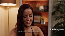 Husband sleeps while ladies awaken for lesbian threesome with Vanna Bardot Charlie Forde Hayley Davies. They lick pussy and scissor in orgasm.