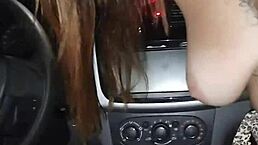 young married woman takes a ride and gives driver a blowjob with cum on tits