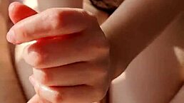 sunny delivers hot handjob with cumshot in lingerie massage session for couple.