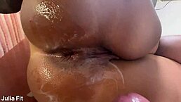 this anal queen farts with creampie in homemade brazilian fisting session, her muscular bodybuilder legs spread wide 😈