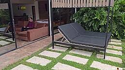 teen brunette in panties gets bent over for doggystyle anal with cumshot. she takes facial next to blind dad in taboo roleplay.