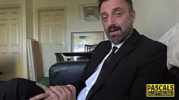 Dominated sub throats cock in rough deepthroat session with pantyhose fetish