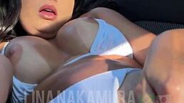 That hot Japanese babe sucked and rode until she drained every drop from the big black cock in the parking lot