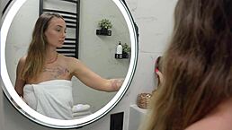 Morning blowjob for stepbrother in bathroom ends with hot cum on my face after teasing.