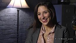 brunette endures bondage with rough anal fucking and deepthroat gagging in bdsm submission