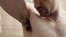 I trimmed my sweaty hairy armpits, chest, and arms after gym workout. Preparing for next week's muscular bodybuilder photoshoot behind the scenes.