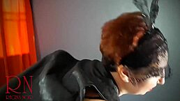 Halloween 2021 backstage with Regina Noir as witch in black sexy Playboy bunny suit.