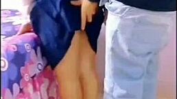 Horny Mexican students fuck without condoms in living room next to girl's family