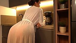 Latina busty brunette surprised by burglar in house leads to hard fucking with spanking and fake tits