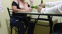 Big ass blonde milf in lingerie teases with ass shaking outdoors. She rides cowgirl style feeling intense passion.