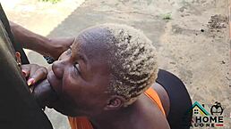 Slutty queen takes hot doggy from big fat cock outdoors, cums all over her face with huge load!