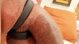 Skinny amateur uses cock ring on monster cock for solo masturbation