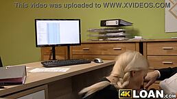 this blonde beauty needed cash, so she got drilled missionary style on hidden cam in the office for a loan