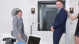 beauty jessica lincoln gettin ready to be double fucked in shaved pussy and tight asshole. she handles rough doggystyle and cumshot in mmf threesome with muscular guys.