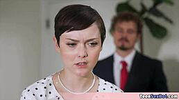 Quickie fucking the extra small 18+ and petite 18+ tomboi secretary with small tits in cute hardcore action.