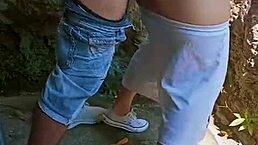 Horny cousins fuck roughly behind abandoned house with anal creampie