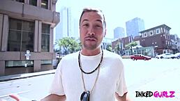 A tattooed busty babe says, Jessy Jones, fuck me hard like that!