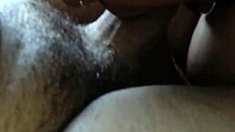 Sexy ebony babe with huge black boobs pleasures herself using her boyfriend's big cock and swallows.