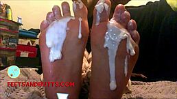 18 year old latina gets feet worshipped with sexy toe creaming on webcam