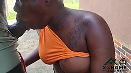 Slutty queen takes hot doggy from big fat cock outdoors, cums all over her face with huge load!