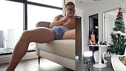 Hot wifey in thongs and stockings moves her lush booty with energy