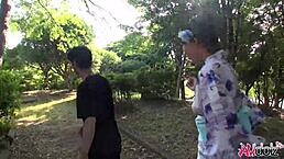 Hot Japanese Model Saki Aoyama In A Kimono Sucks Cock In The Park Uncensored, Feeling Every Intense Moment.