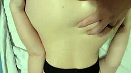 Sexy wife teases husband with deepthroat blowjob on bed until he bends her over doggystyle and cums on big ass.