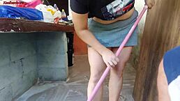 my wife left and the curvy brazilian maid grabbed my big cock for rough pussy licking and muff diving. she moaned during homemade fetish foreplay in the workout area like a dirty boss housewife.