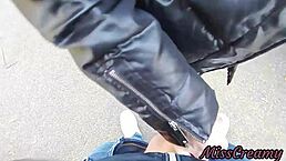 oh shit, i got caught flashing my cock to this hot girl between cars on the public street... she helped me cum with a handjob, so risky!!